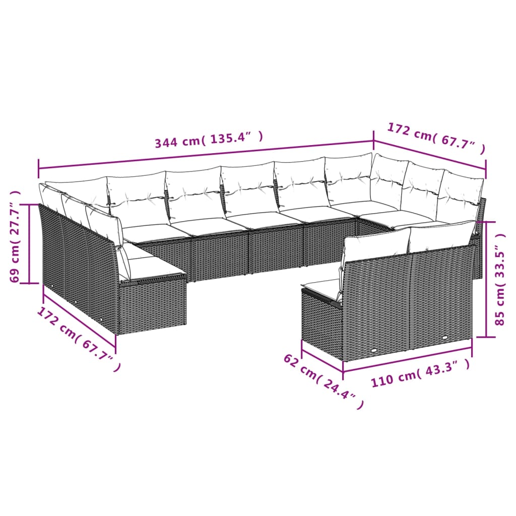 Set Divani Da Giardino 12 Pz Con Cuscini Marrone In Polyrattan - Image 3
