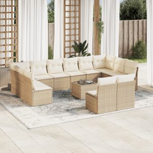 Set Divano Da Giardino 13 Pz Con Cuscini Beige In Polyrattan