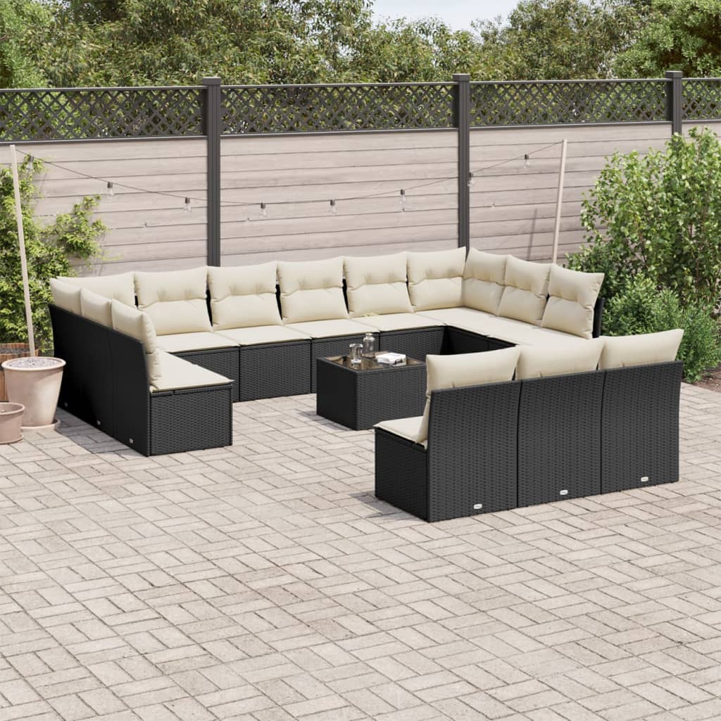 Set Divani Da Giardino 14pz Con Cuscini In Polyrattan Nero