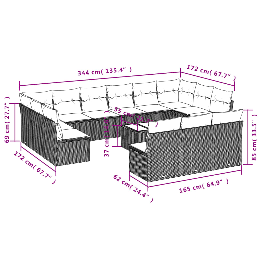 Set Divani Da Giardino 14pz Con Cuscini In Polyrattan Beige - Image 3