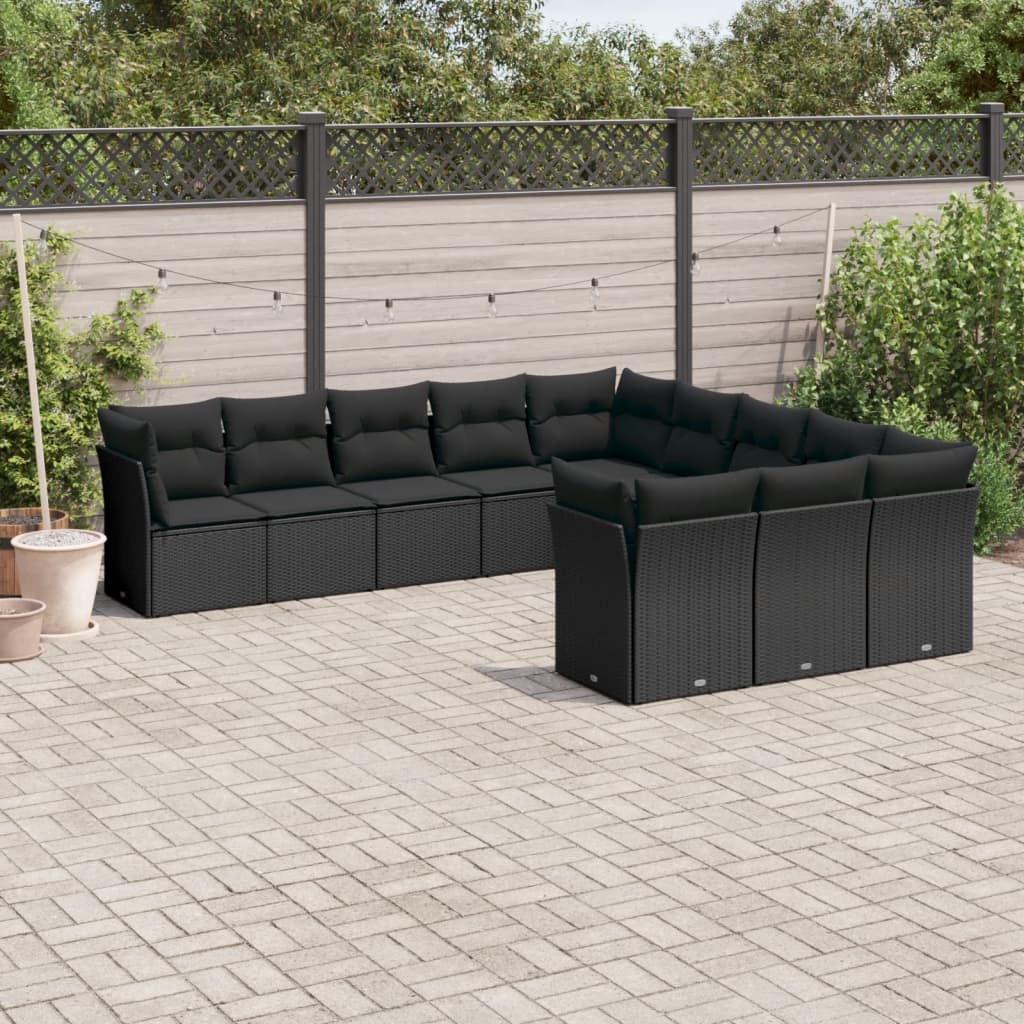 Set Divani Da Giardino 11 Pz Con Cuscini In Polyrattan Nero
