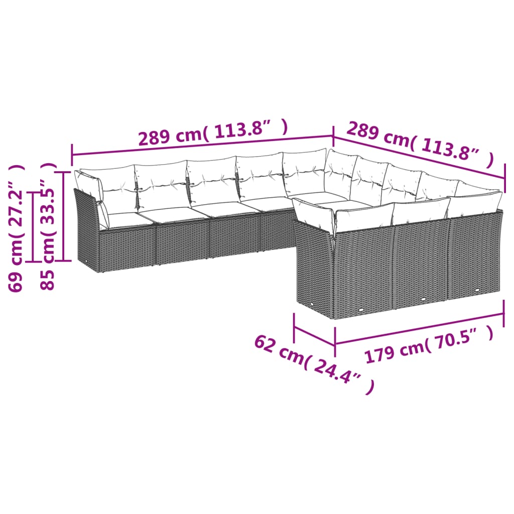 Set Divani Da Giardino 11 Pz Con Cuscini In Polyrattan Nero - Image 3