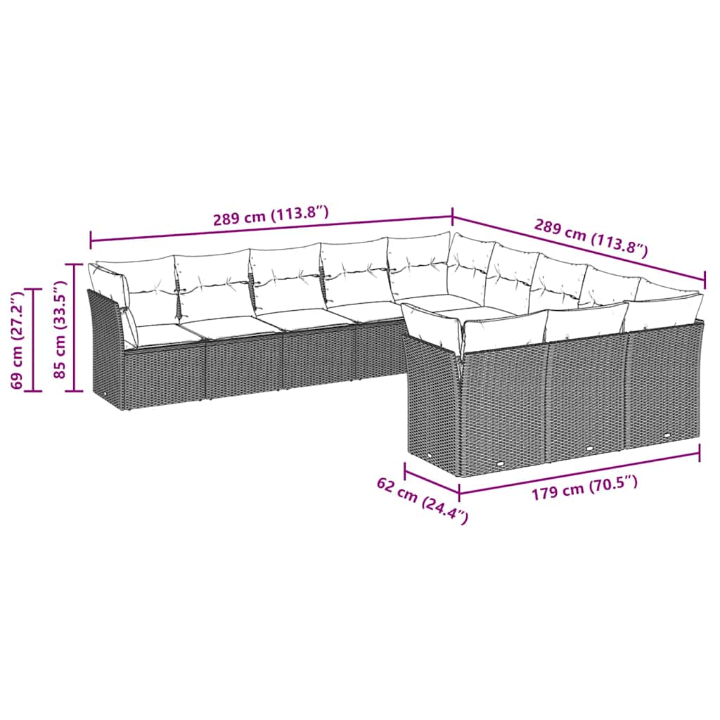 Set Divani Da Giardino 11 Pz Con Cuscini In Polyrattan Grigio - Image 3