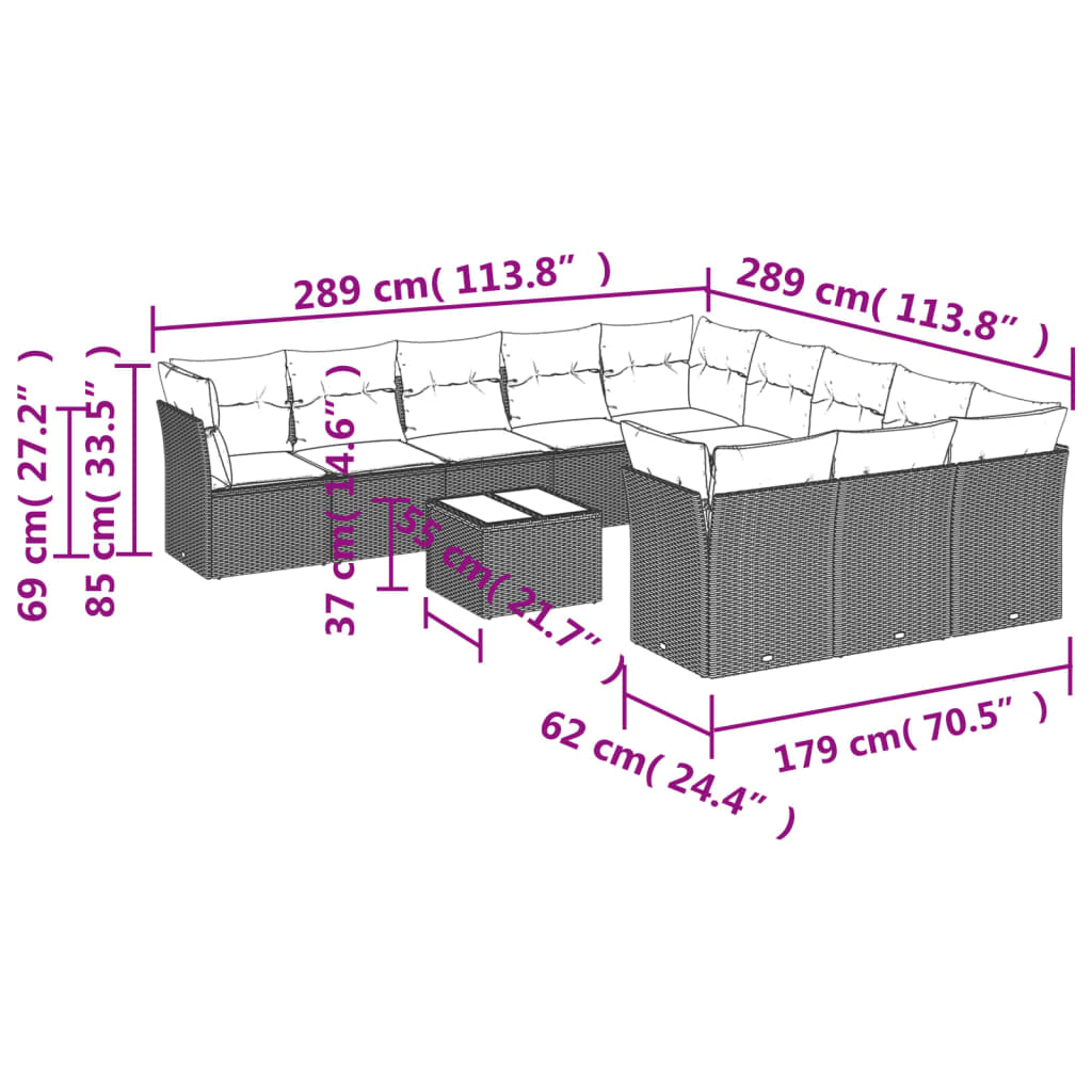 Set Divani Da Giardino 12 Pz Con Cuscini Beige In Polyrattan - Image 3