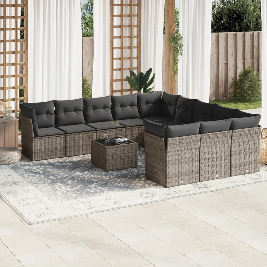 Set Divani Da Giardino 12 Pz Con Cuscini Grigio In Polyrattan