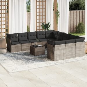 Set Divano Giardino 12 Pz Con Cuscini Grigio Chiaro Polyrattan