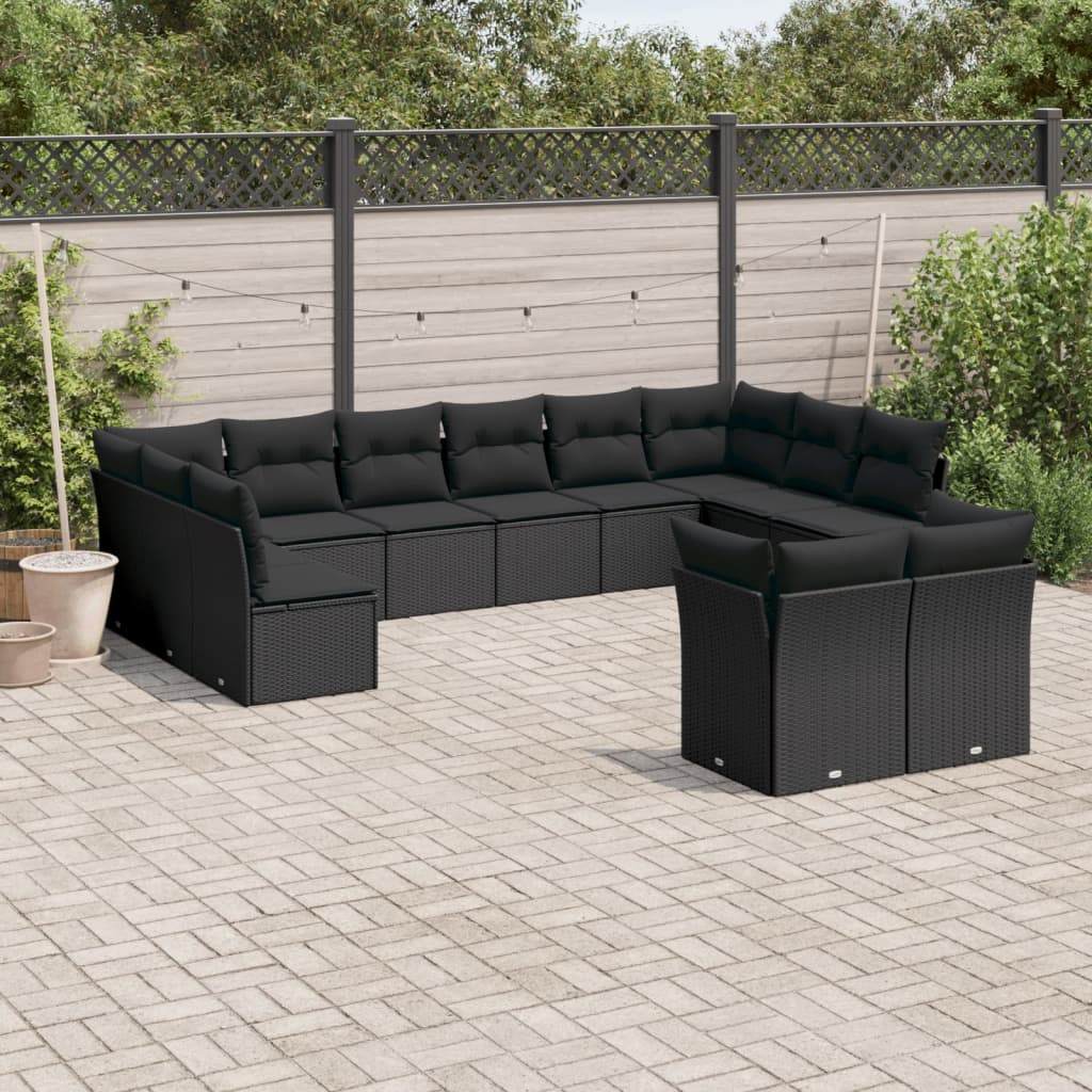 Set Divani Da Giardino 12 Pz Con Cuscini Nero In Polyrattan