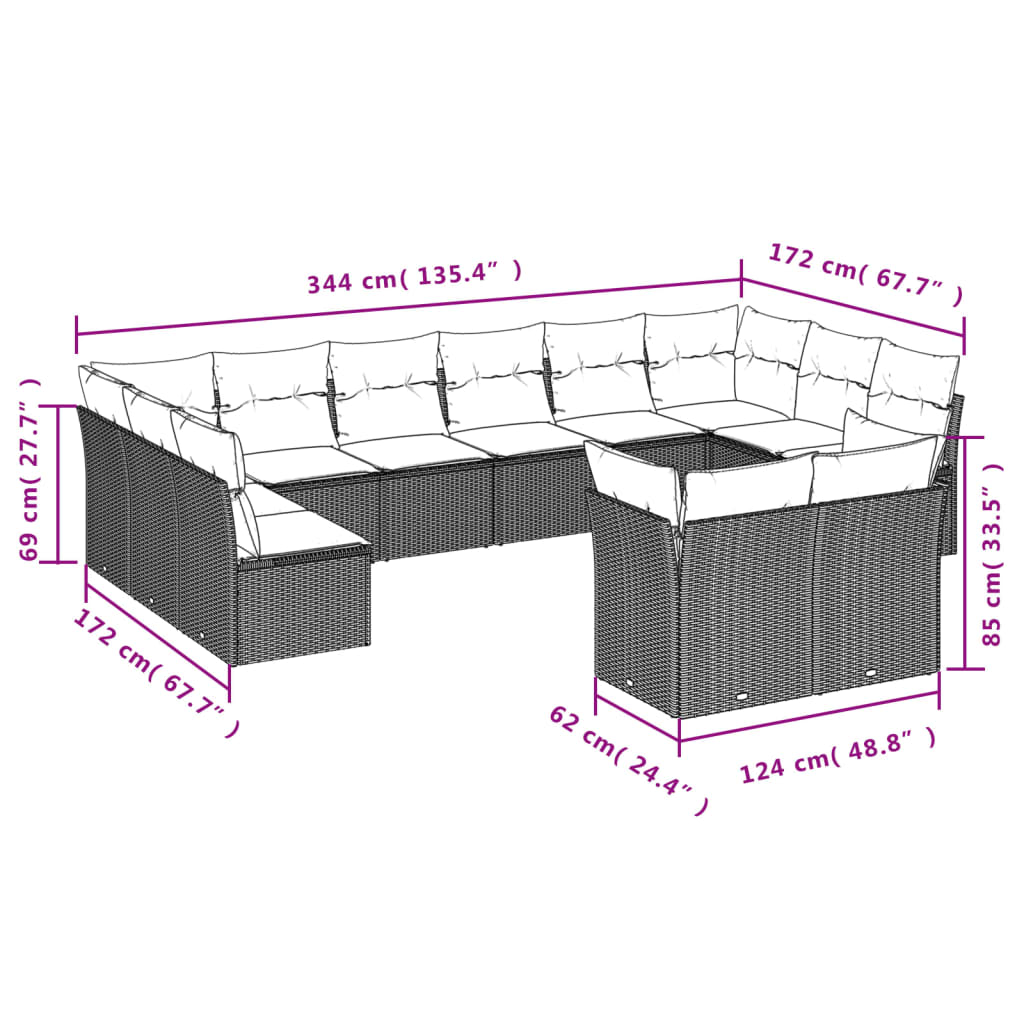 Set Divani Da Giardino 12 Pz Con Cuscini Nero In Polyrattan - Image 3