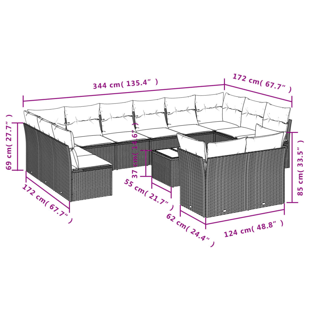 Set Divani Da Giardino 13 Pz Con Cuscini Grigio In Polyrattan - Image 3