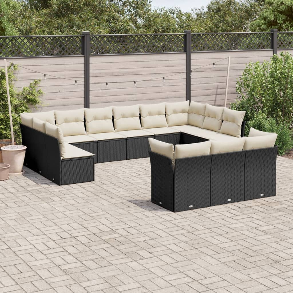 Set Divani Da Giardino 13pz Con Cuscini Nero In Polyrattan