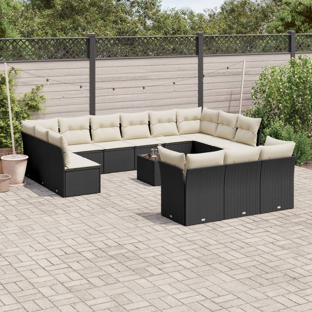 Set Divani Da Giardino 14pz Con Cuscini In Polyrattan Nero