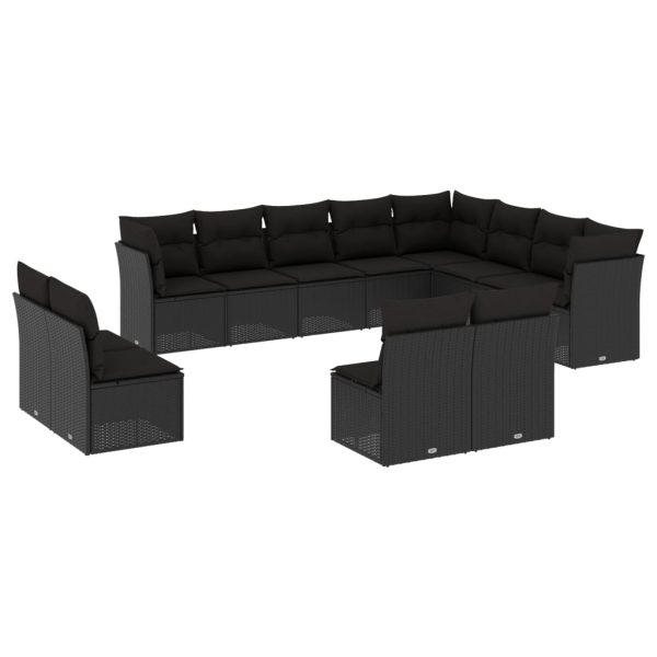 Set Divani Da Giardino 12 Pz Con Cuscini Nero In Polyrattan - Image 2