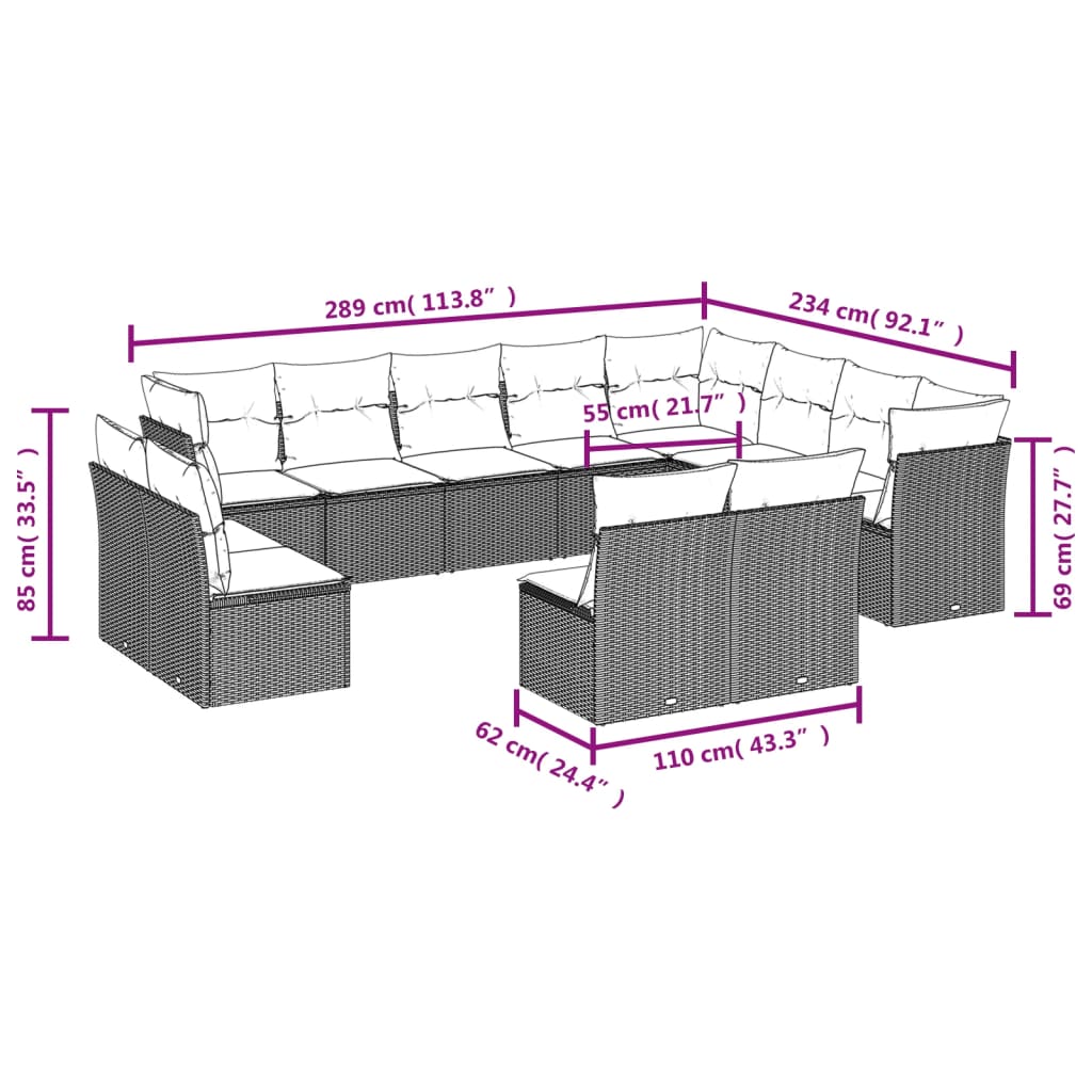 Set Divani Da Giardino 12 Pz Con Cuscini Grigio In Polyrattan - Image 3