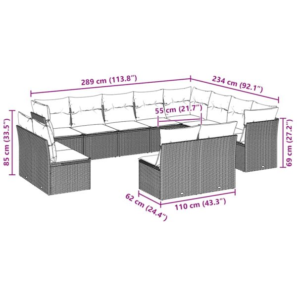 Set Divano Giardino 12 Pz Con Cuscini Grigio Chiaro Polyrattan - Image 3