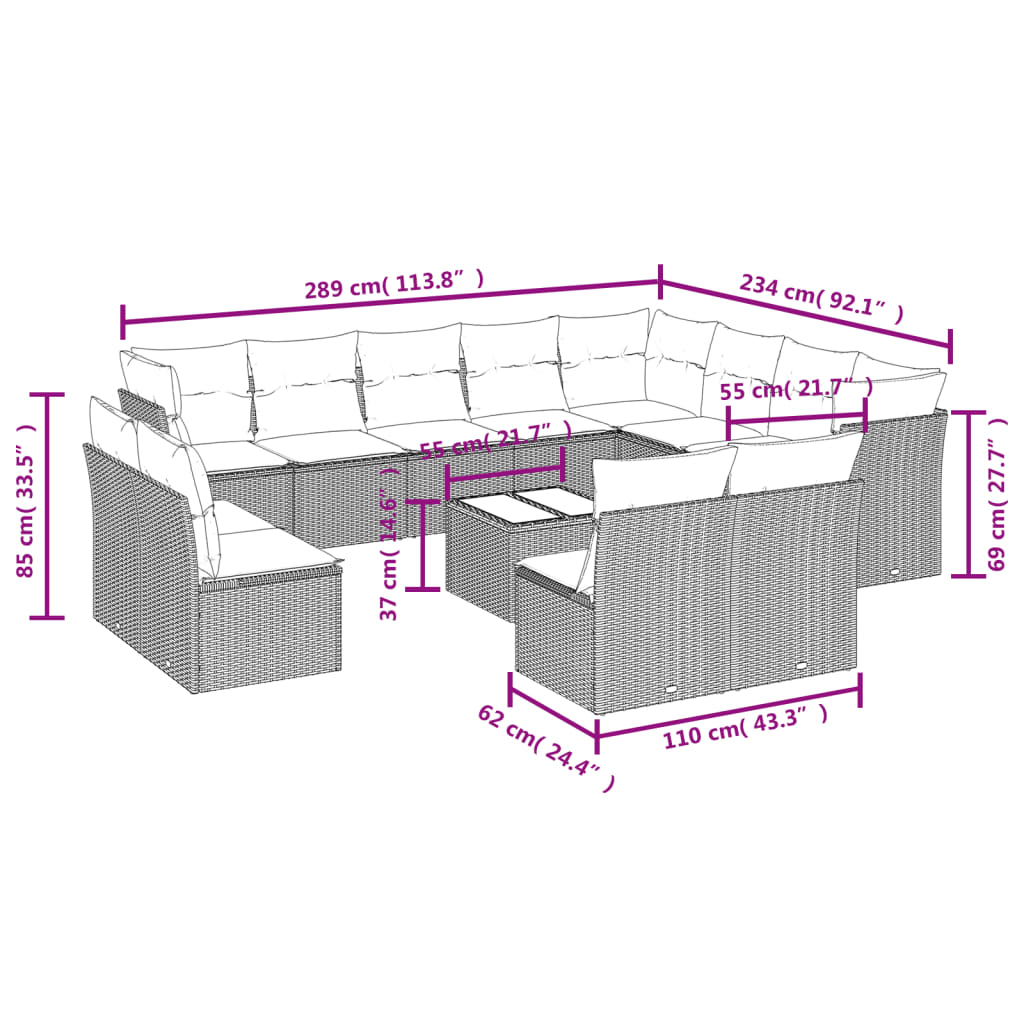 Set Divani Da Giardino 13 Pz Con Cuscini Marrone In Polyrattan - Image 3