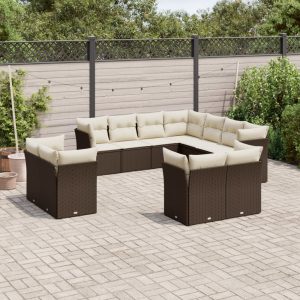 Set Divani Da Giardino 11 Pz Con Cuscini Polyrattan Marrone