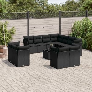 Set Divani Da Giardino 12 Pz Con Cuscini Nero In Polyrattan