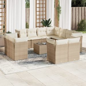 Set Divani Da Giardino 12 Pz Con Cuscini Beige In Polyrattan