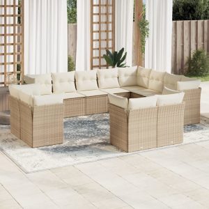 Set Divani Da Giardino 12 Pz Con Cuscini Beige In Polyrattan