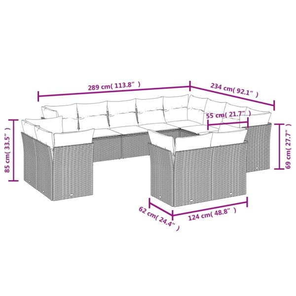 Set Divani Da Giardino 12 Pz Con Cuscini Beige In Polyrattan - Image 3