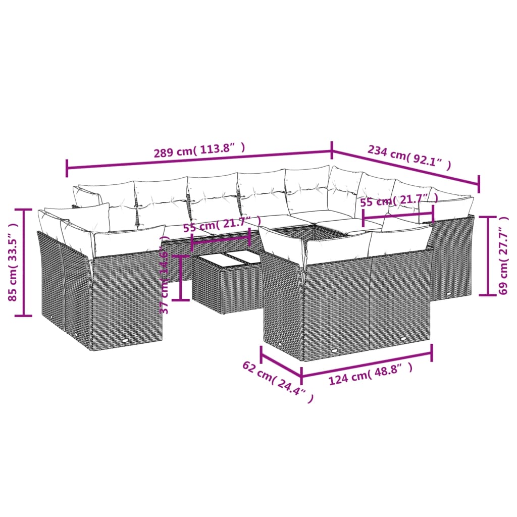 Set Divani Da Giardino 13 Pz Con Cuscini Grigio In Polyrattan - Image 3