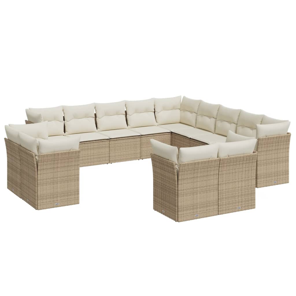 Set Divano Da Giardino 13 Pz Con Cuscini Beige In Polyrattan - Image 2