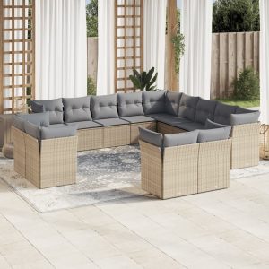 Set Divano Da Giardino 13 Pz Con Cuscini Beige In Polyrattan