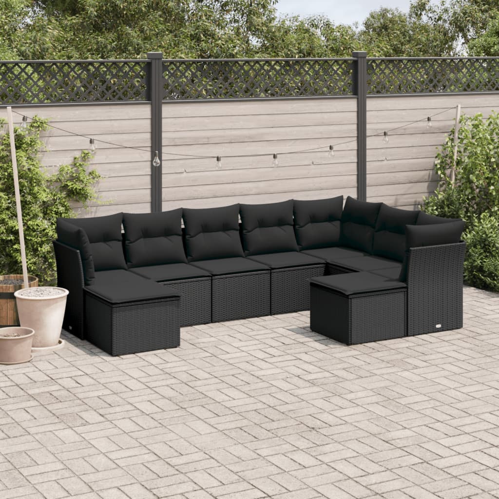 Set Divani Da Giardino 9 Pz Con Cuscini Nero In Polyrattan