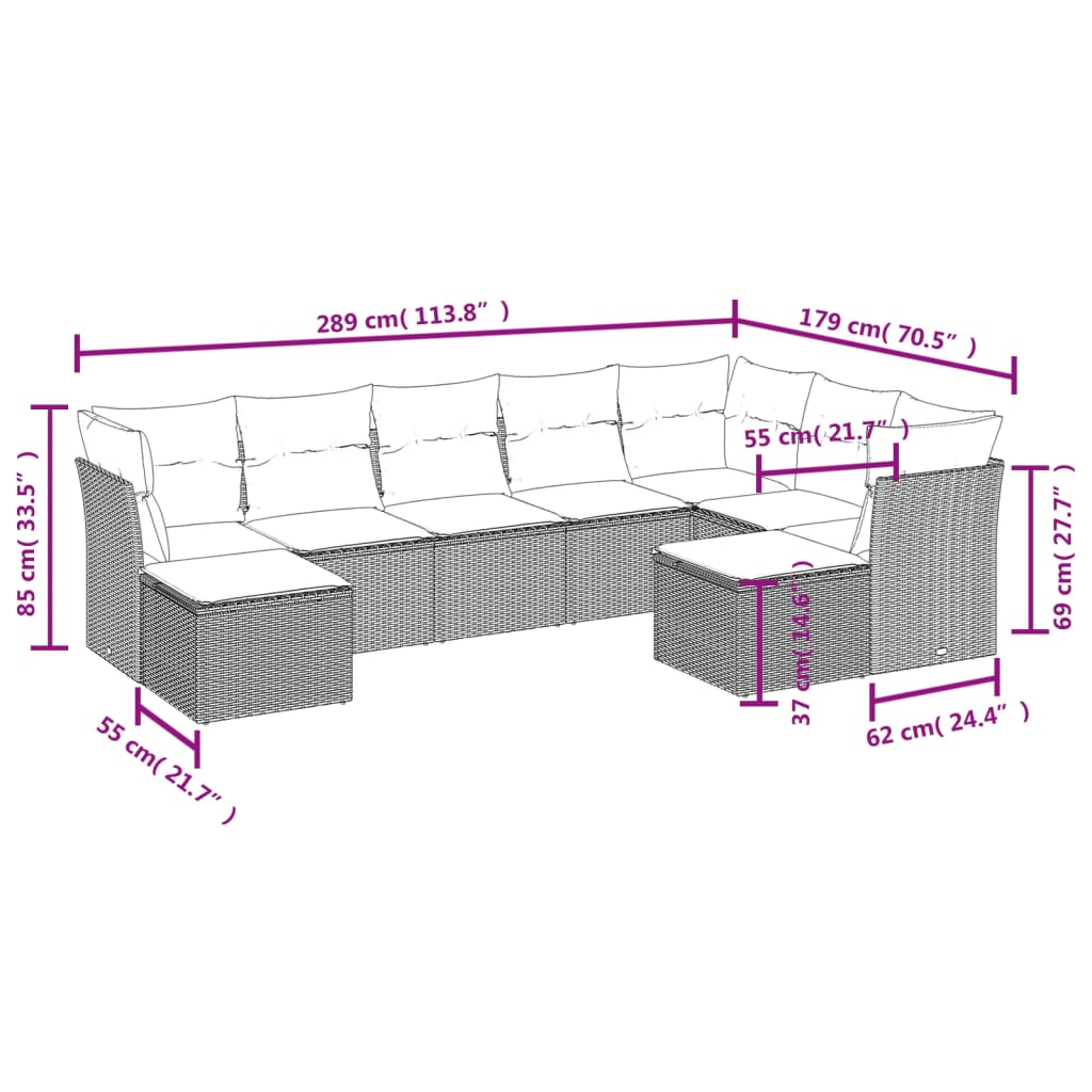 Set Divani Da Giardino 9 Pz Con Cuscini Nero In Polyrattan - Image 3