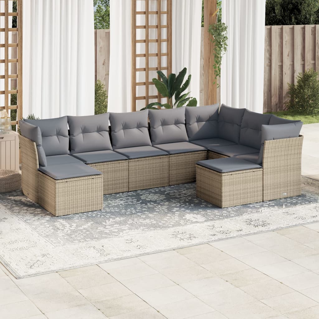 Set Divano Da Giardino 9 Pz Con Cuscini Beige In Polyrattan