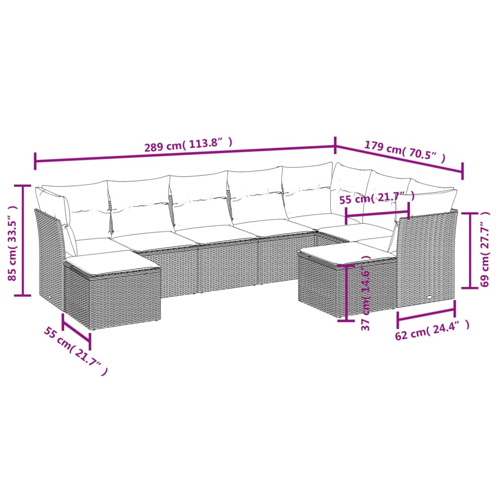 Set Divano Da Giardino 9 Pz Con Cuscini Beige In Polyrattan - Image 3