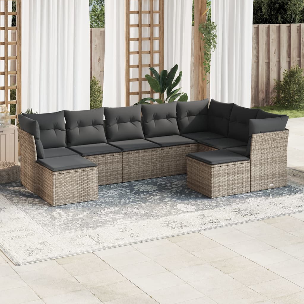 Set Divano Da Giardino 9 Pz Con Cuscini Grigio In Polyrattan