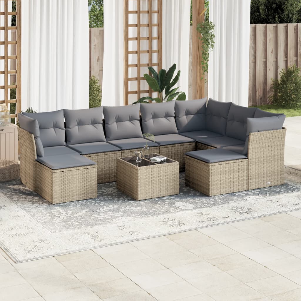 Set Divano Da Giardino 10 Pz Con Cuscini Beige In Polyrattan