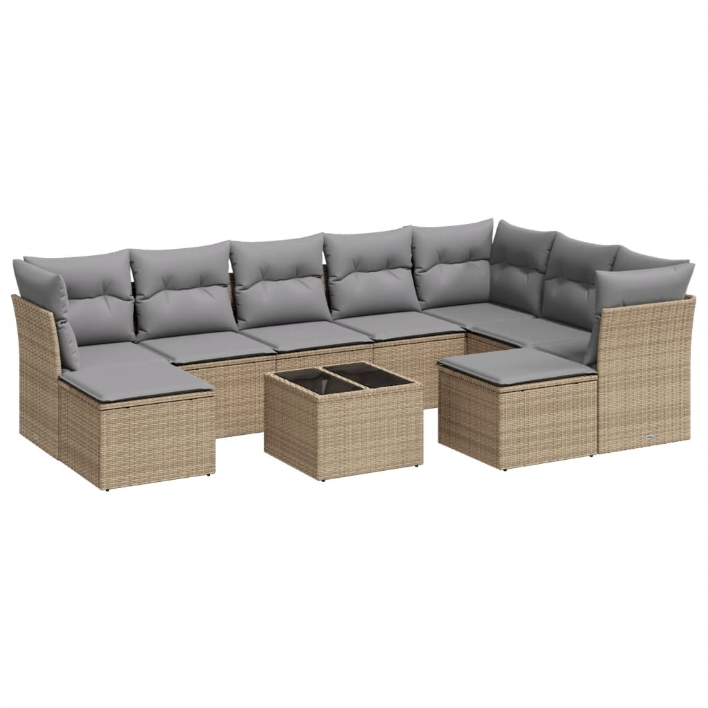 Set Divano Da Giardino 10 Pz Con Cuscini Beige In Polyrattan - Image 2