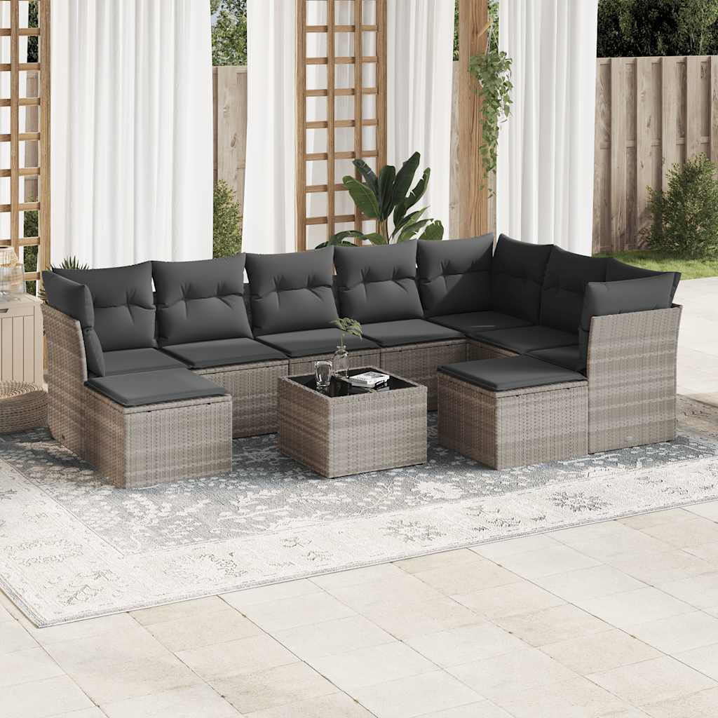 Set Divano Giardino 10 Pz Con Cuscini Grigio Chiaro Polyrattan