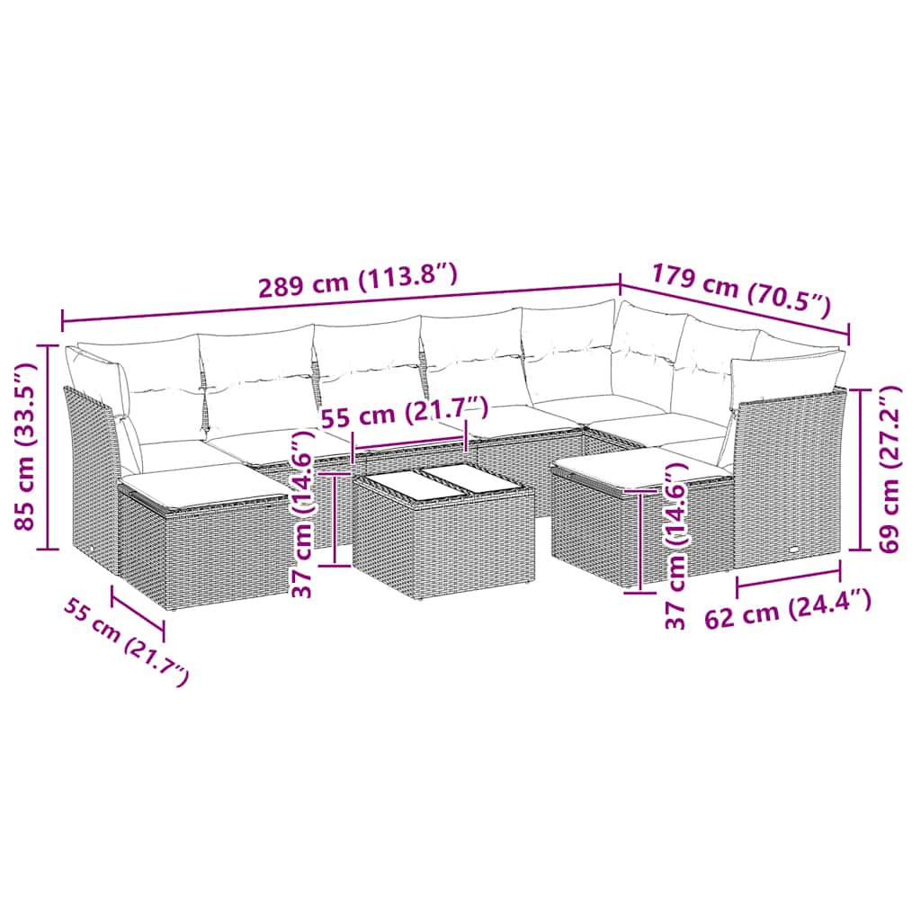 Set Divano Giardino 10 Pz Con Cuscini Grigio Chiaro Polyrattan - Image 3
