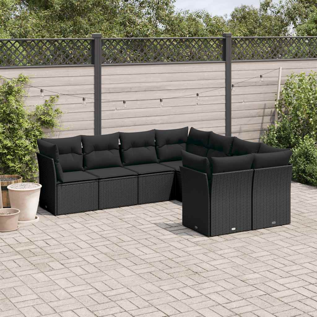 Set Divani Da Giardino Con Cuscini 8 Pz Nero In Polyrattan