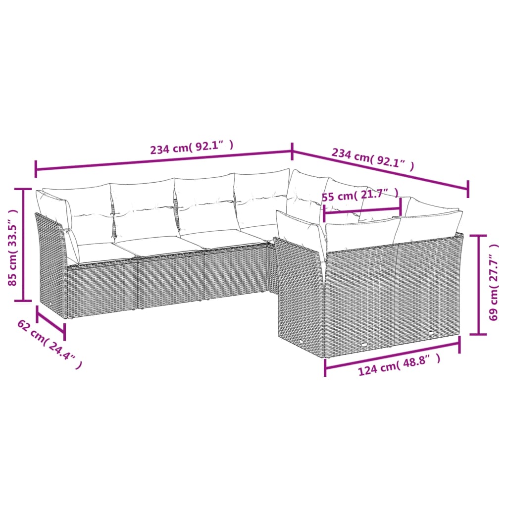 Set Divani Da Giardino Con Cuscini 8 Pz Nero In Polyrattan - Image 3