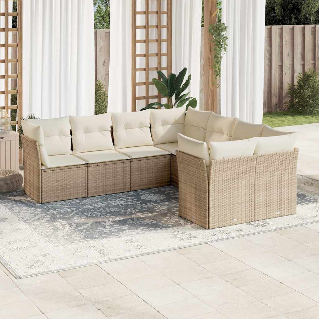 Set Divano Da Giardino 8 Pz Con Cuscini Beige In Polyrattan