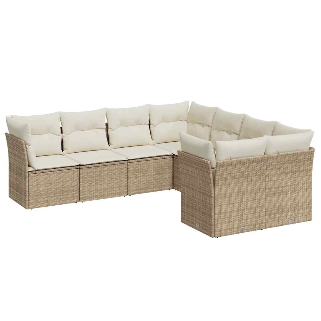 Set Divano Da Giardino 8 Pz Con Cuscini Beige In Polyrattan - Image 2