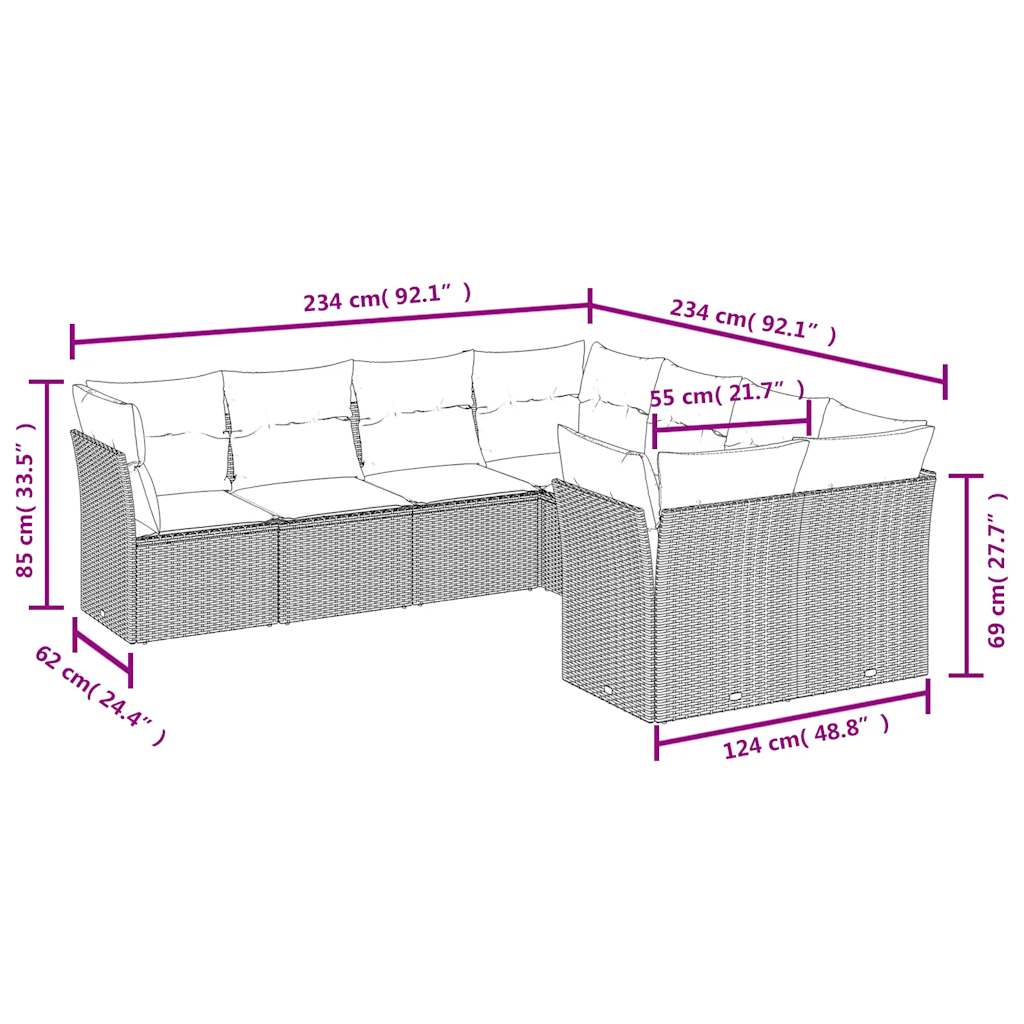 Set Divano Da Giardino 8 Pz Con Cuscini Beige In Polyrattan - Image 3