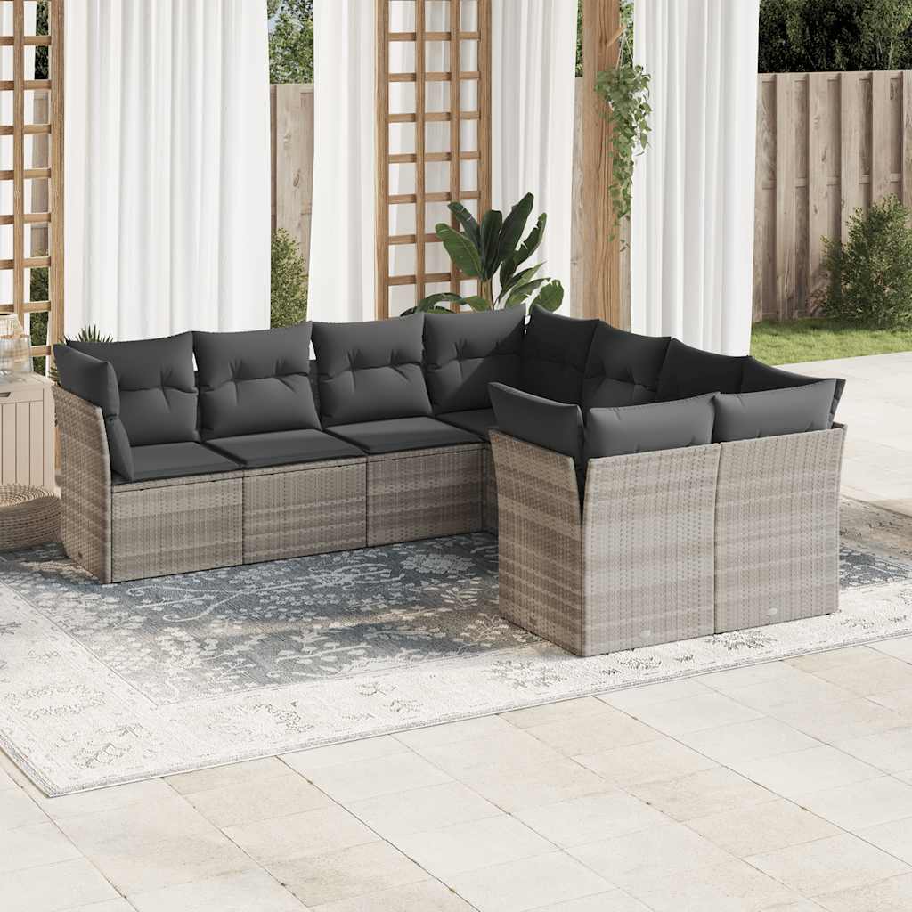 Set Divano Da Giardino 8pz Con Cuscini Grigio Chiaro Polyrattan