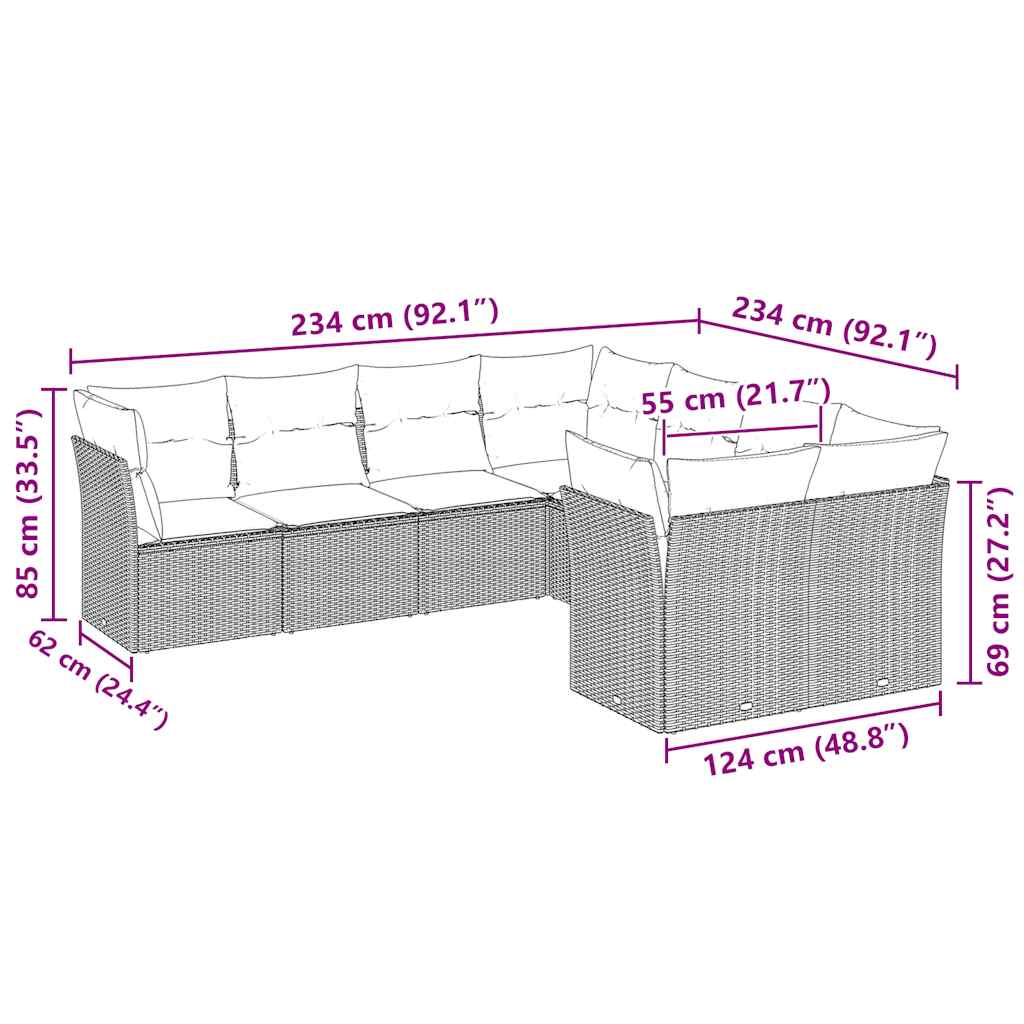Set Divano Da Giardino 8pz Con Cuscini Grigio Chiaro Polyrattan - Image 3
