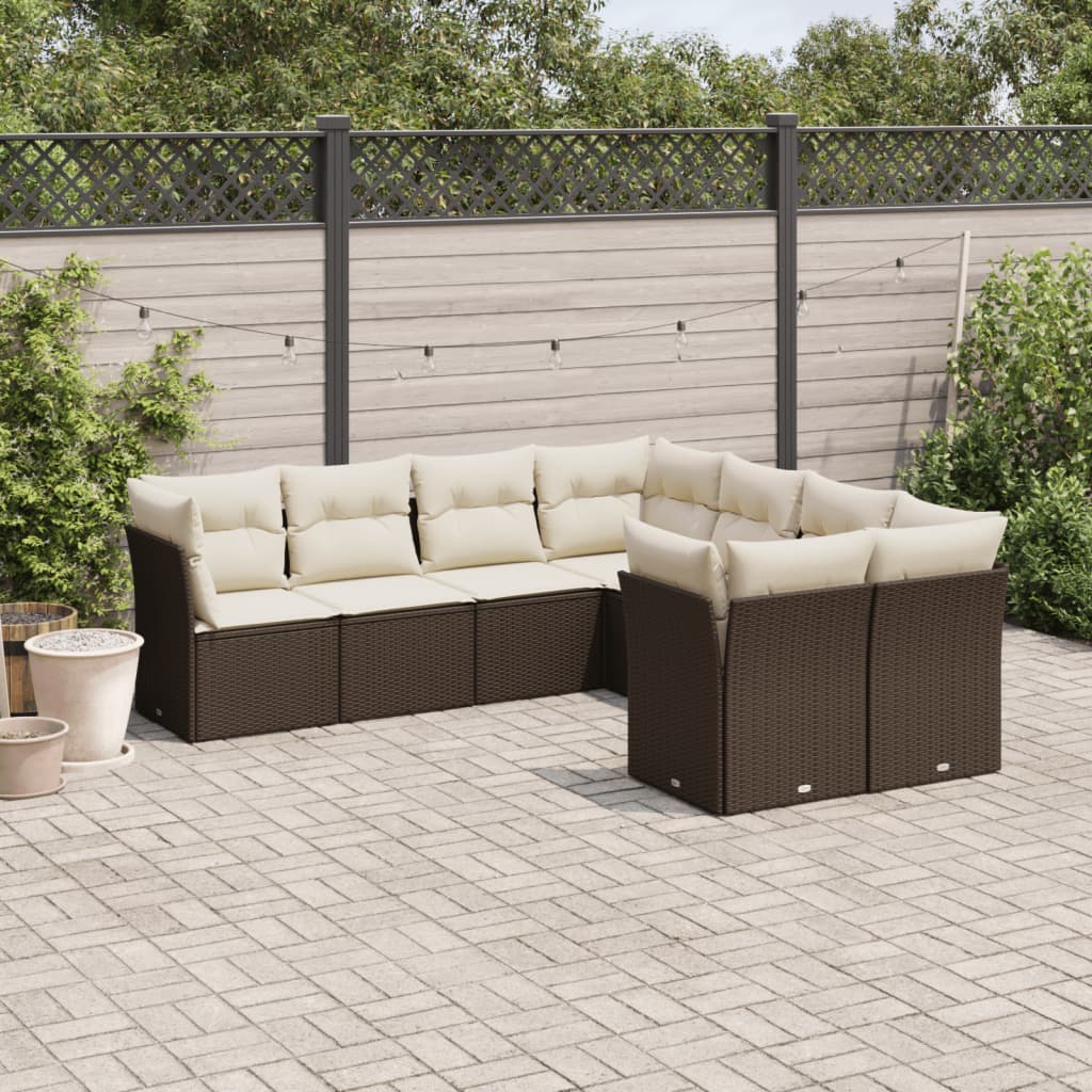 Set Divani Da Giardino 8 Pz Con Cuscini Marrone In Polyrattan