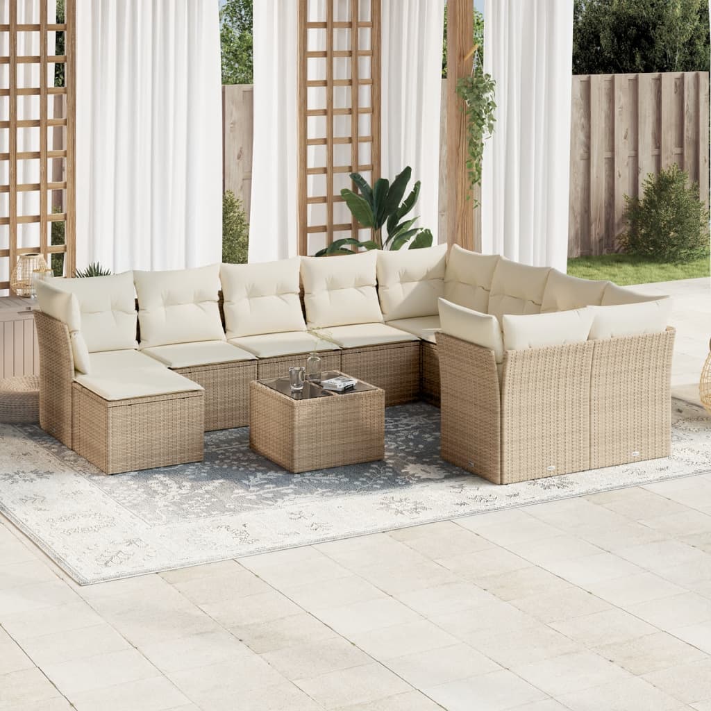 Set Divani Da Giardino 11 Pz Con Cuscini Beige In Polyrattan