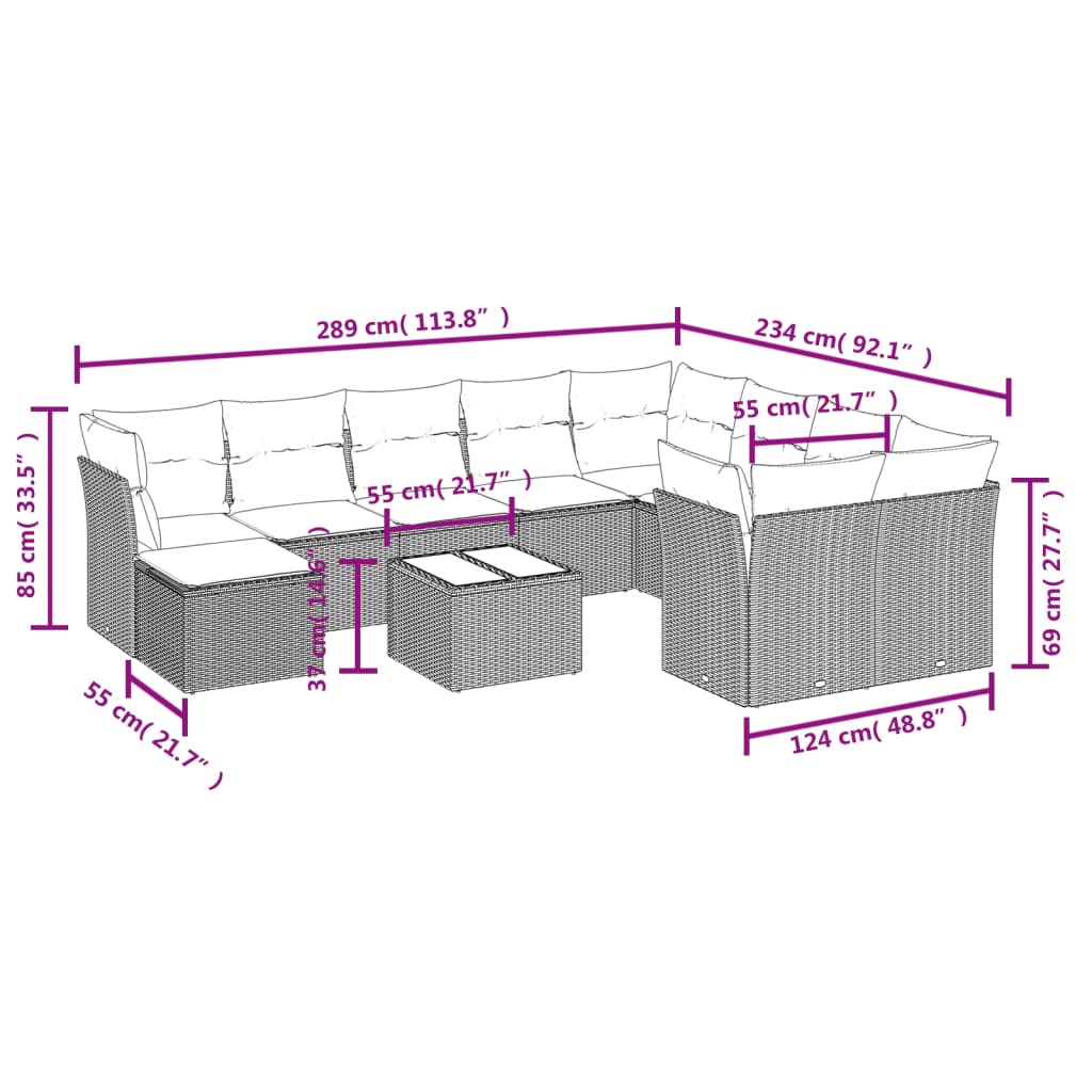Set Divani Da Giardino 11 Pz Con Cuscini Beige In Polyrattan - Image 3