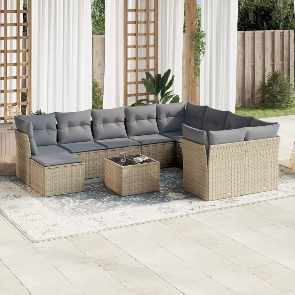 Set Divani Da Giardino 11 Pz Con Cuscini Beige In Polyrattan