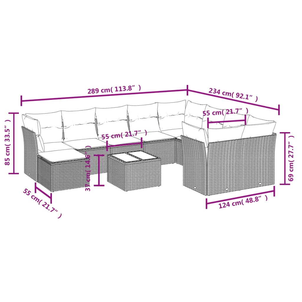 Set Divani Da Giardino 11 Pz Con Cuscini Beige In Polyrattan - Image 3
