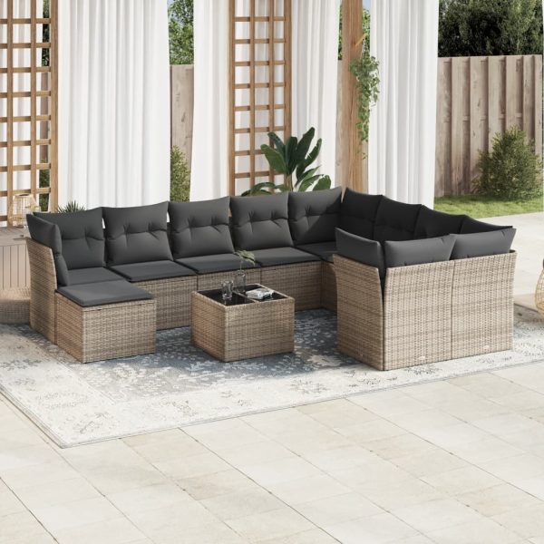 Set Divani Da Giardino 11 Pz Con Cuscini In Polyrattan Grigio