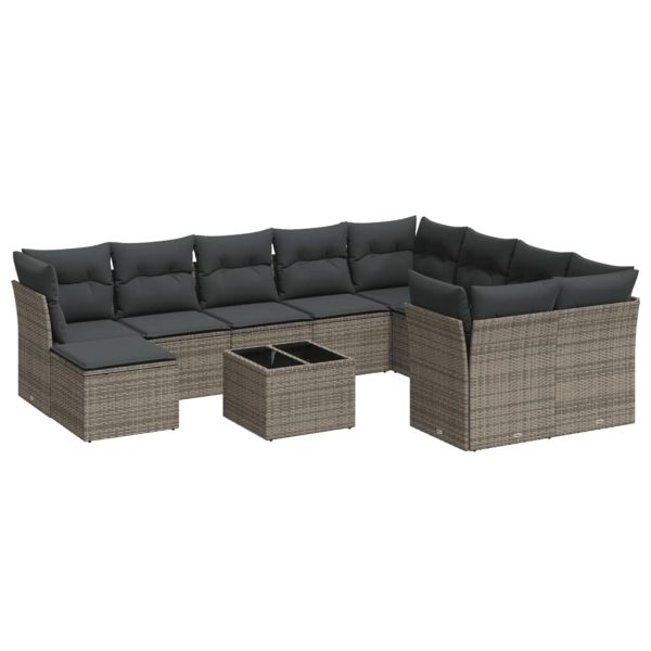 Set Divani Da Giardino 11 Pz Con Cuscini In Polyrattan Grigio - Image 2